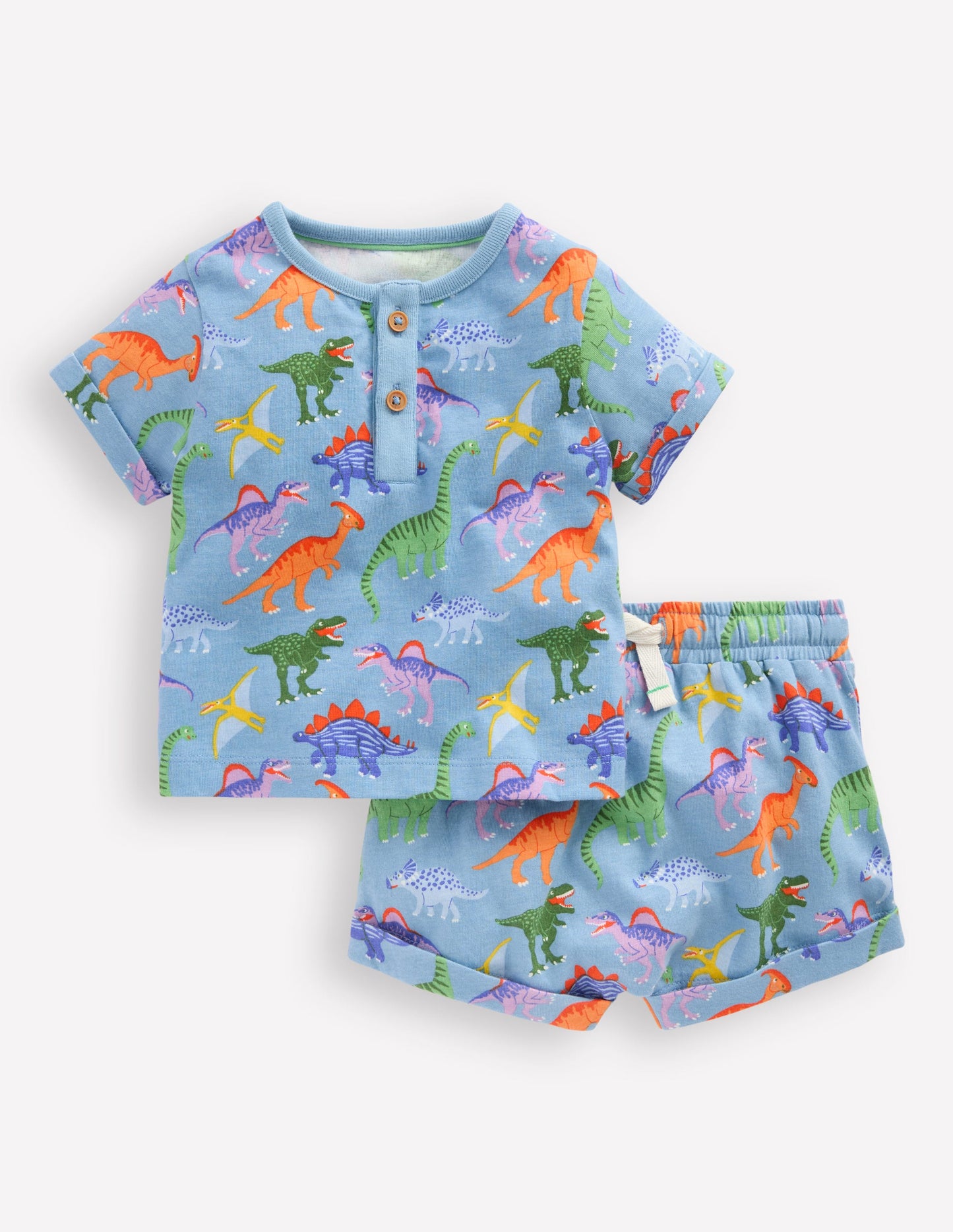 Short Sleeve Printed Play Set-Vintage Blue Dinosaurs