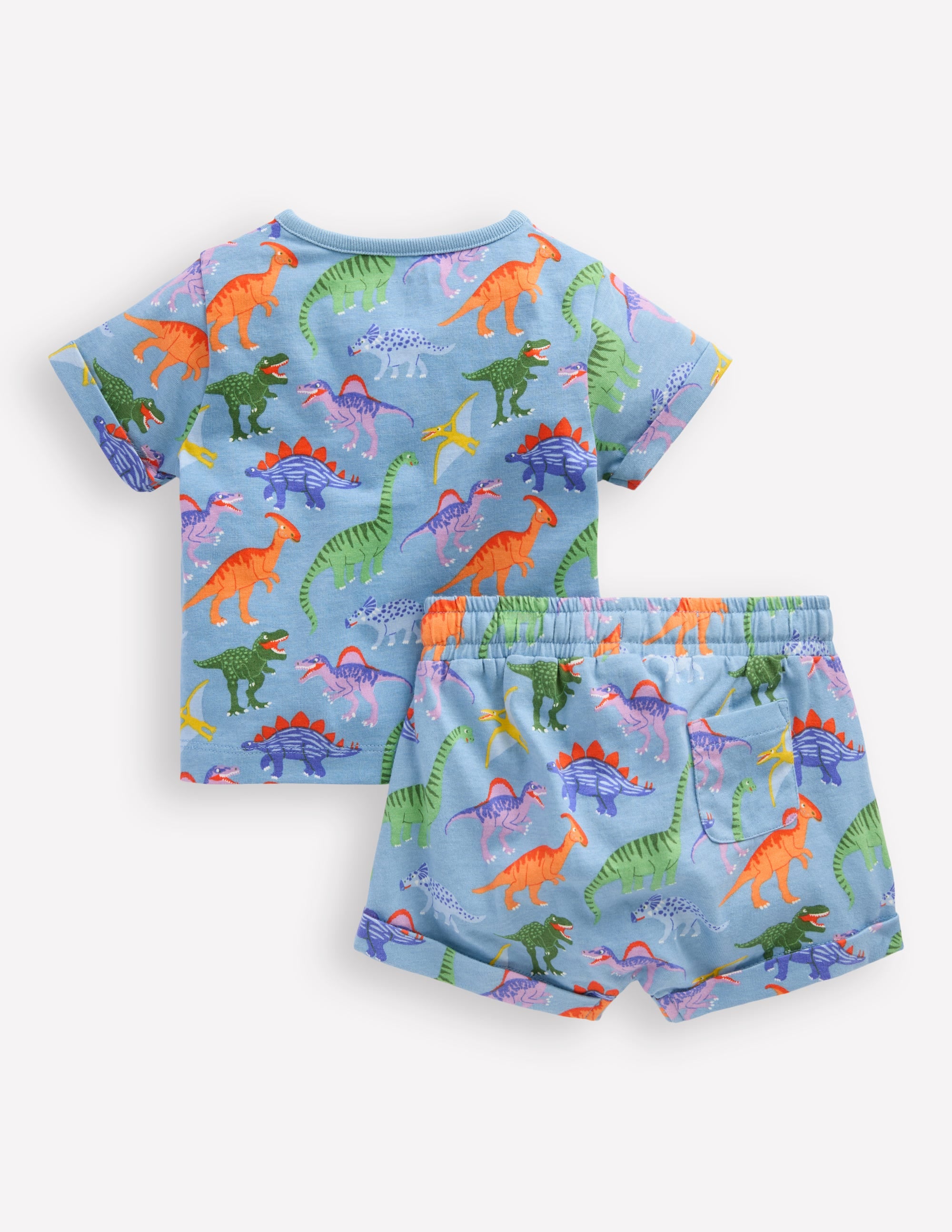 Kurzärmliges, bedrucktes Spielset-Vintage-Blau Dinosaurier - Image 2