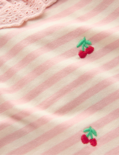 Embroidered Jersey Top-Soft Ivory/ Chalk Pink