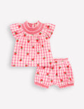 Ensemble smocké-Fraises vichy rose