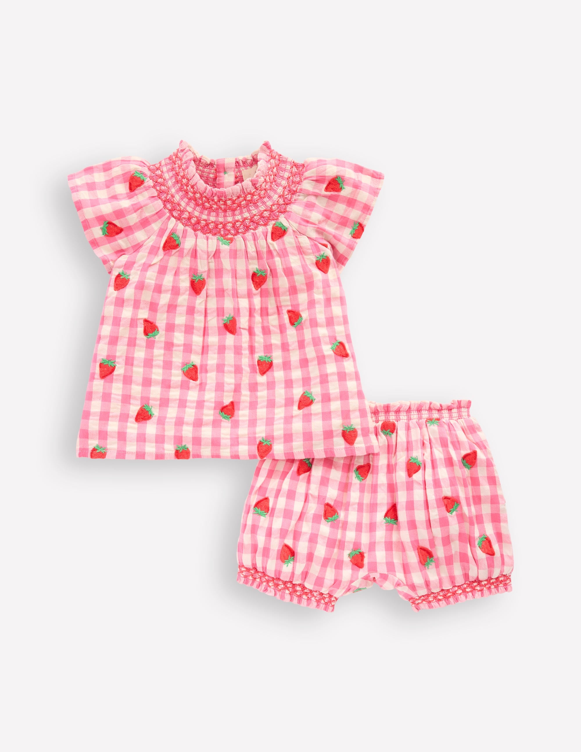Ensemble smocké-Fraises vichy rose - Image 1