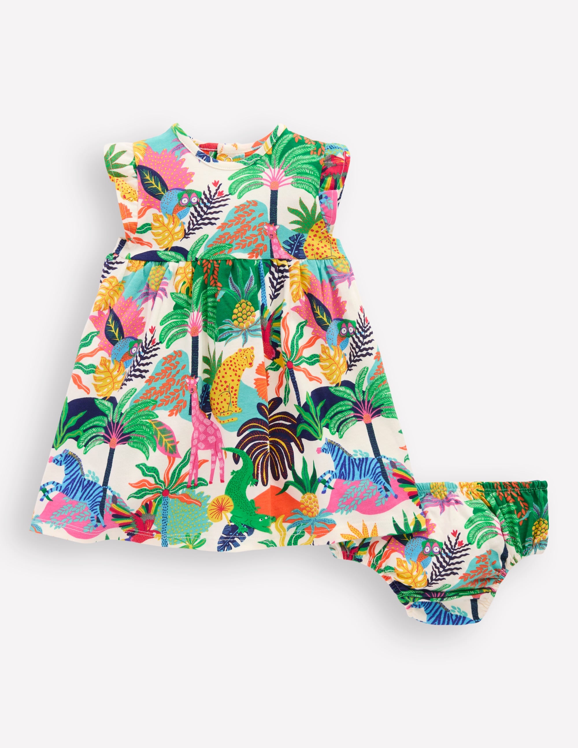 Robe en jersey à manches volantées-Jungle multi lait de coco - Image 1