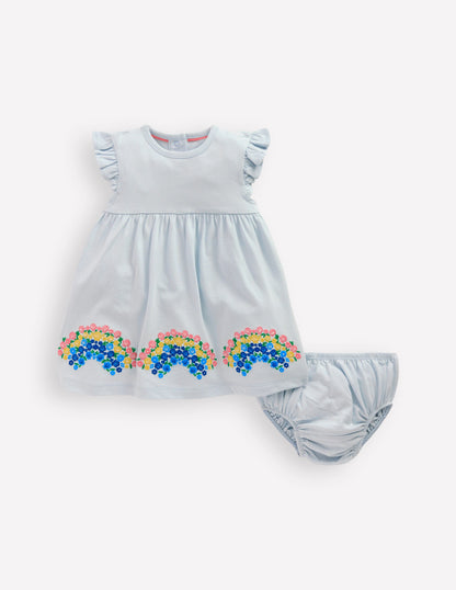 Robe en jersey à logo et manches volantées-Arc-en-ciel bleu-1