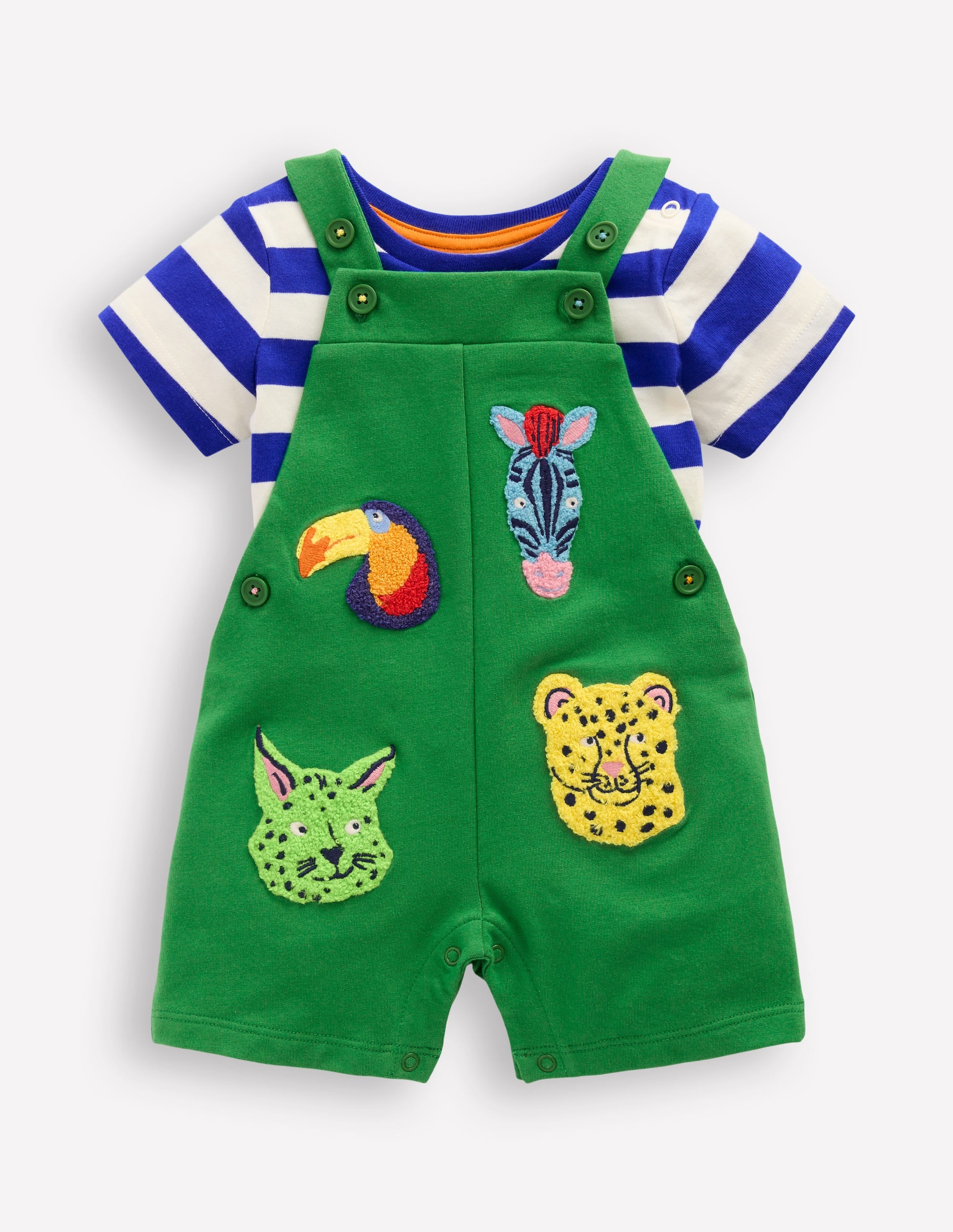 Latzhosen-Set aus Bouclé-Jersey-Grün Dschungeltiere - Image 4