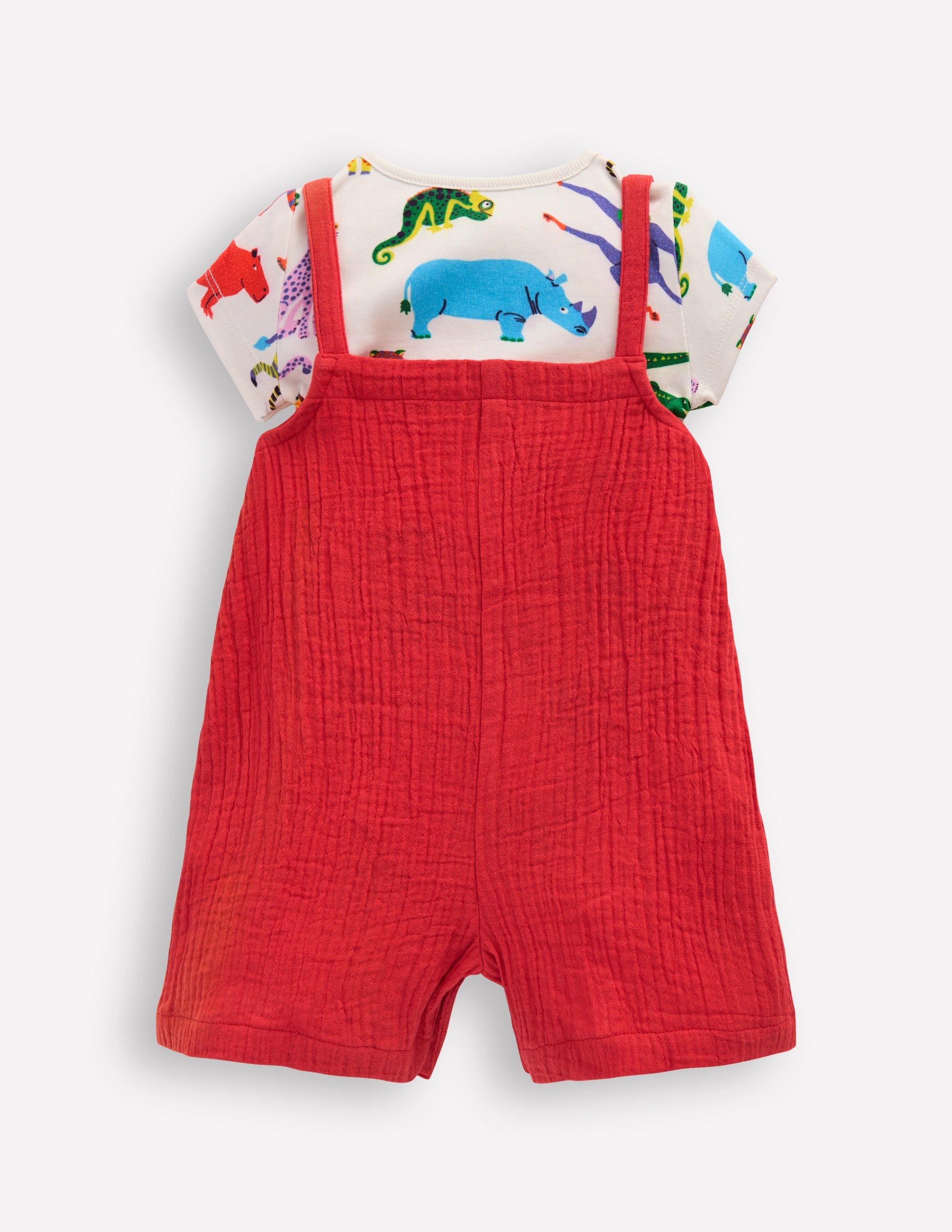 Double Cloth Dungaree Set-Poppy Red Jungle - Image 2
