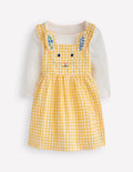 Originelles Schürzenkleid-Set-Gelbes Vichykaro Hase