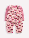 Ensemble avec salopette en jersey-Teckels roses