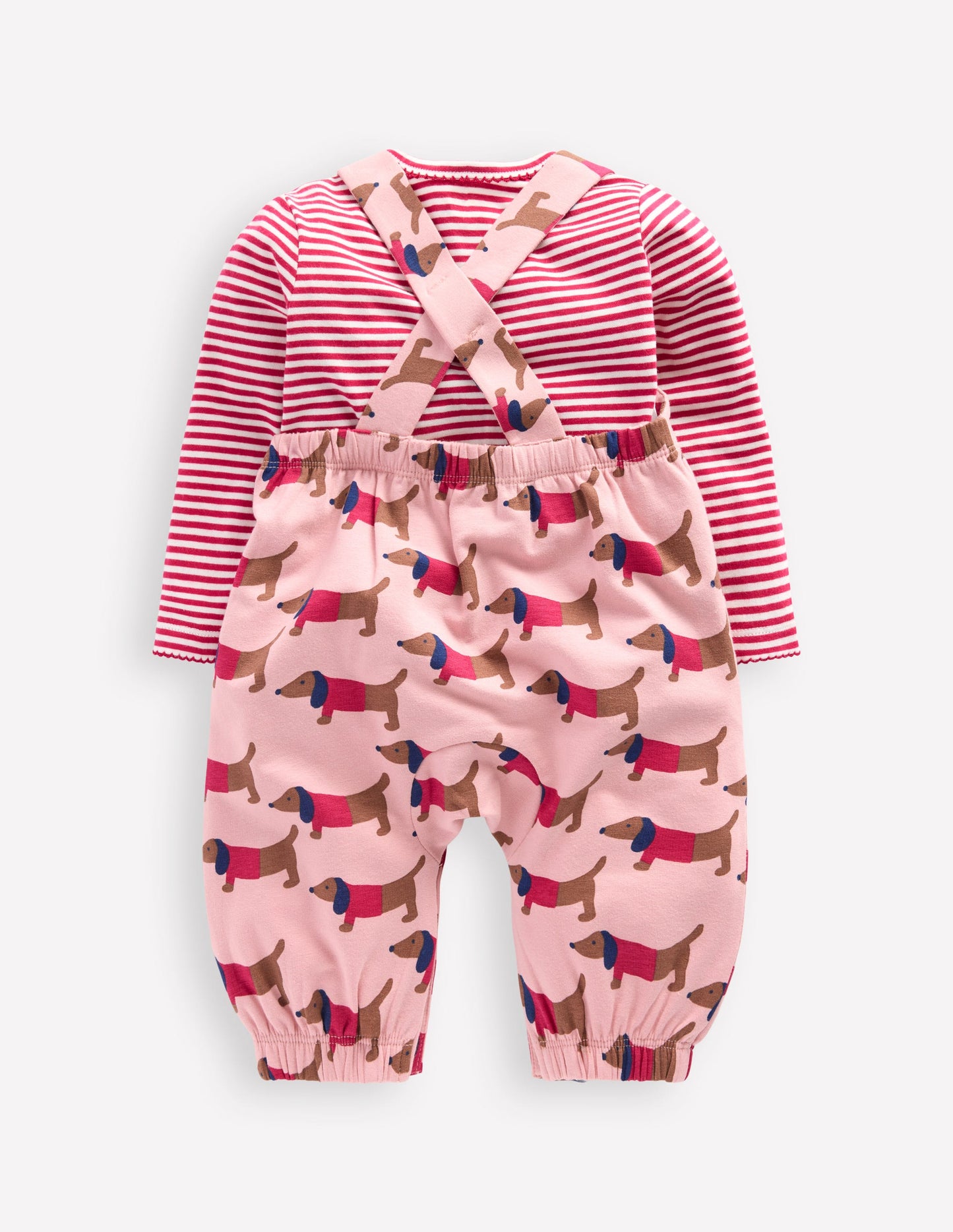 Jersey-Oberteil und Latzhose im Set-Rosa, Dackel
