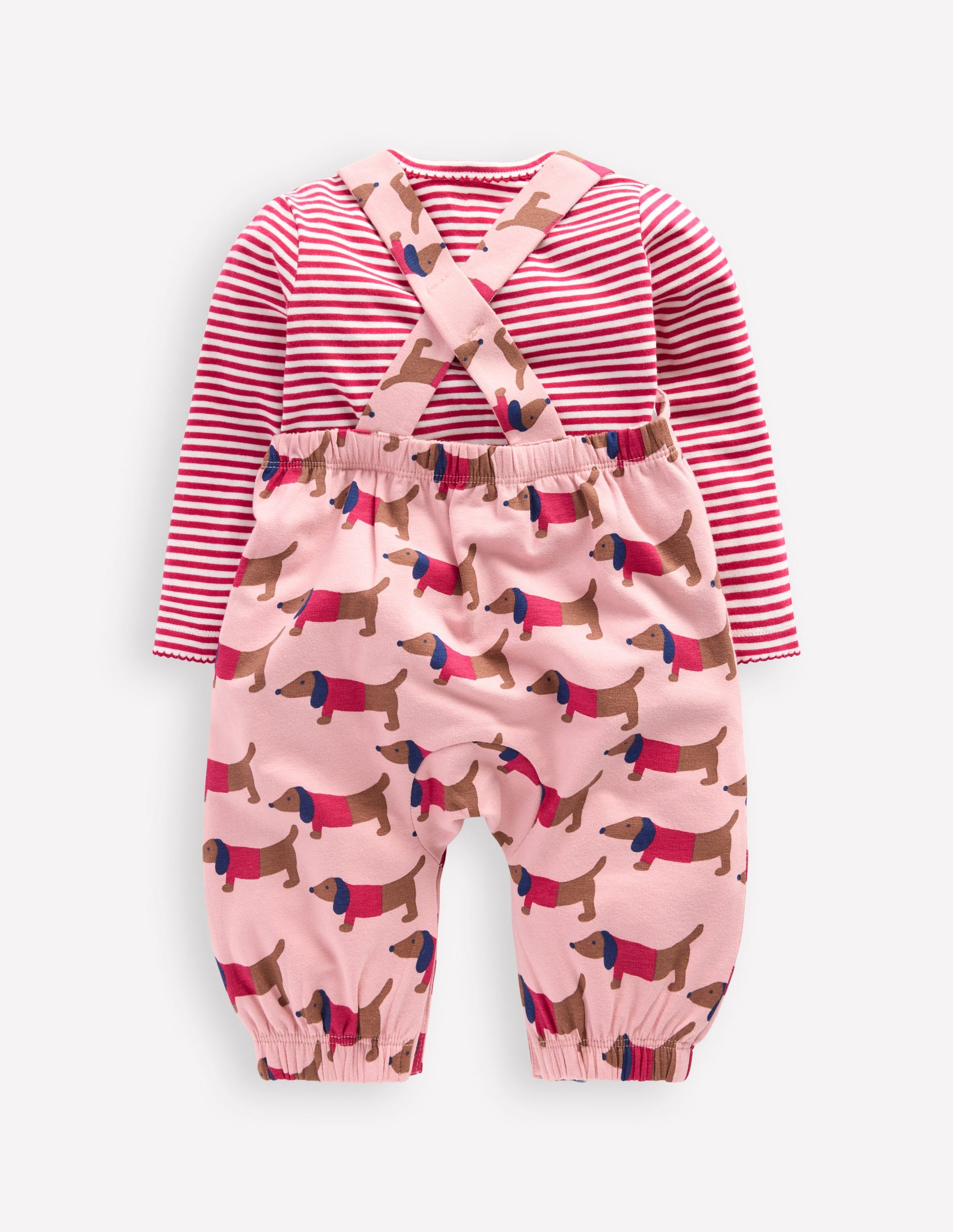 Jersey-Oberteil und Latzhose im Set-Rosa, Dackel-2