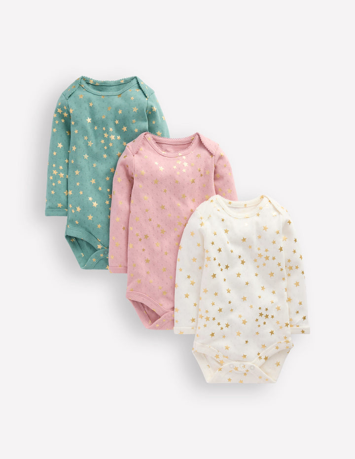 Pointelle-Bodys im 3er-Pack-Bunt Foliensterne