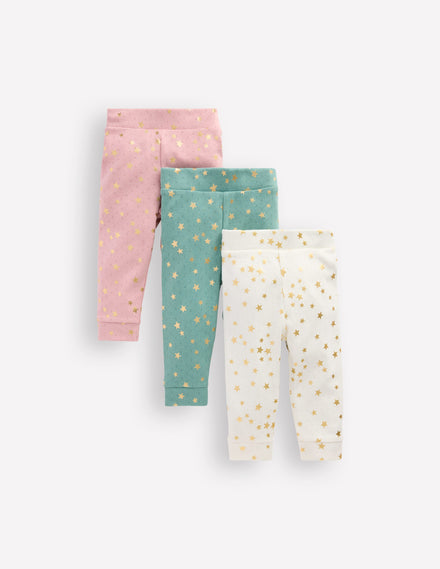 Pointelle-Leggings im 3er-Pack-Bunt Foliensterne