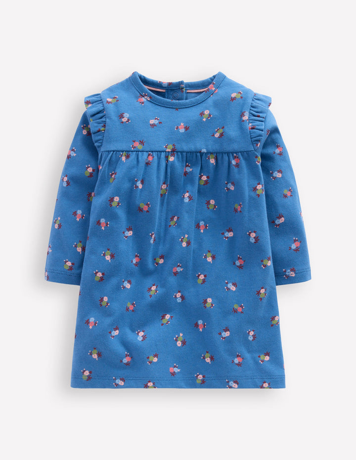 Bedrucktes Jerseykleid-Blau Geblümt