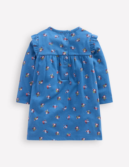Bedrucktes Jerseykleid-Blau Geblümt