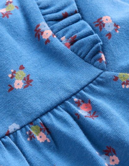 Bedrucktes Jerseykleid-Blau Geblümt-3