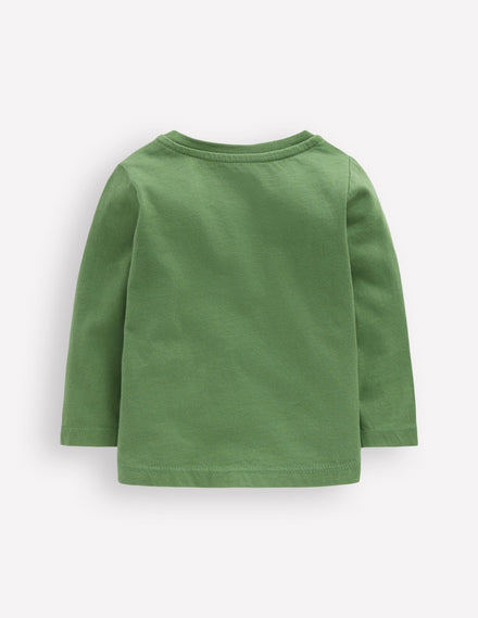 Langärmliges T-Shirt mit Applikation-Grün Aufklappdetail Fahrzeuge