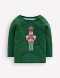 T-shirt manches longues à appliqué-Casse-noisette vert pin