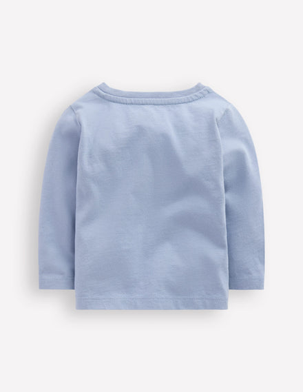 Langärmliges T-Shirt mit Applikation-Hellblau Pinguin