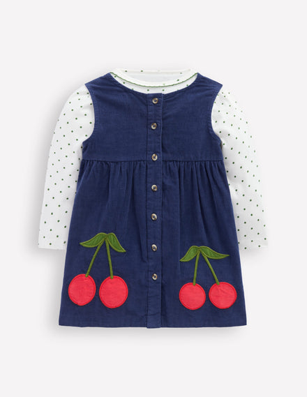 Ensemble avec robe chasuble tissée-Cerises bleu marine universitaire