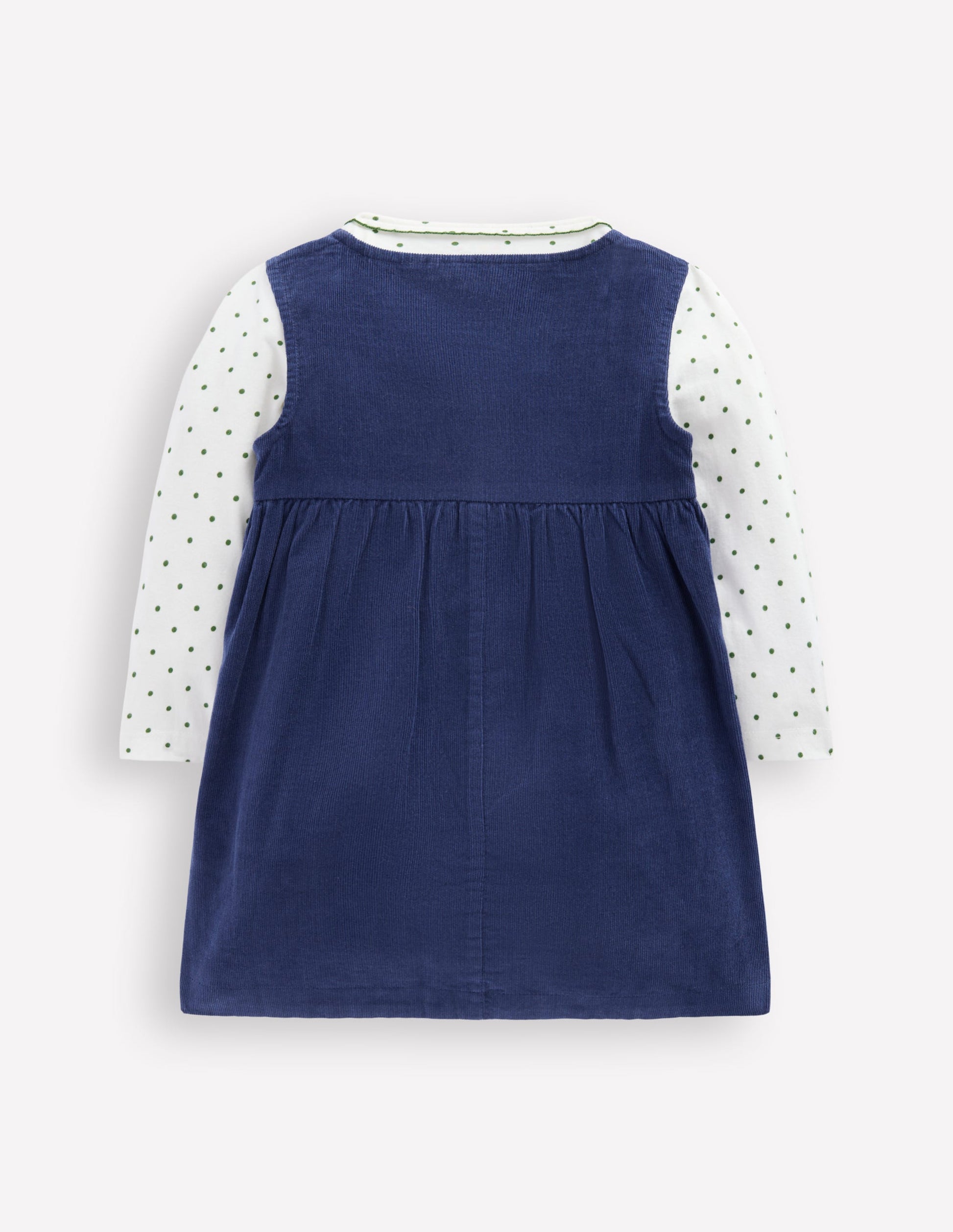 Gewebtes Schürzenkleid-Set-Schuluniform-Marineblau Kirschen-2