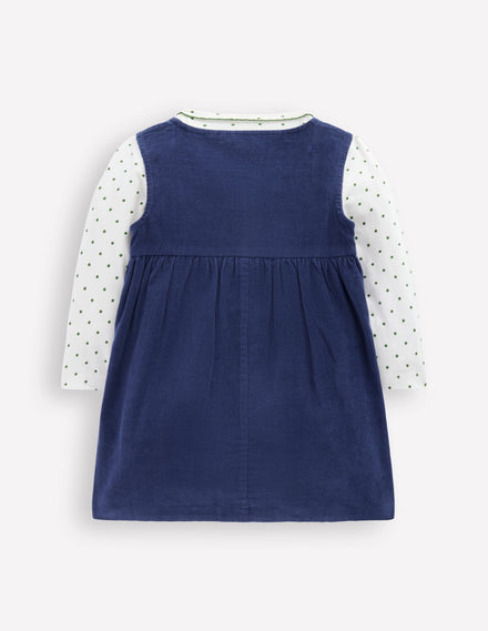 Ensemble avec robe chasuble tissée-Cerises bleu marine universitaire