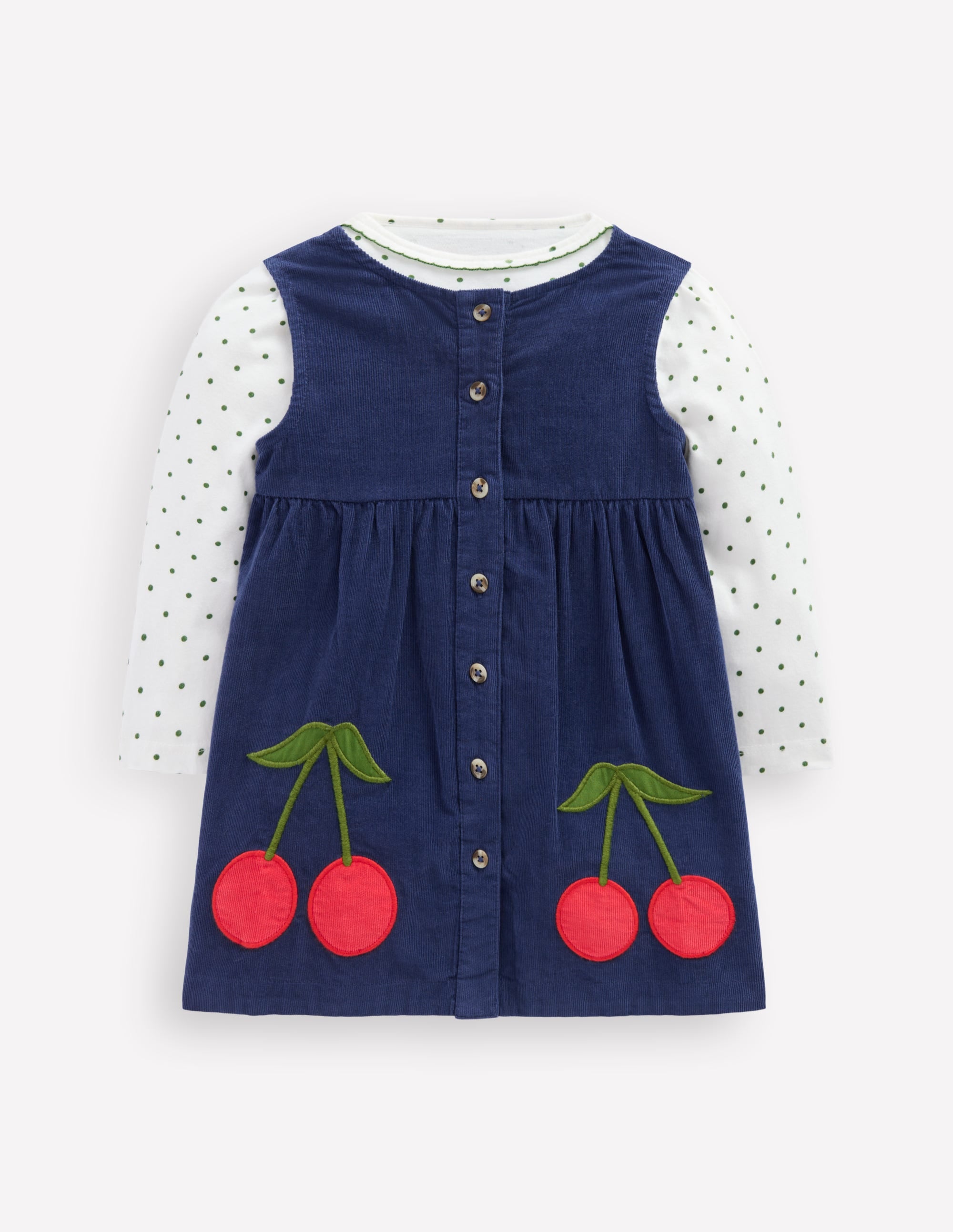 Gewebtes Schürzenkleid-Set-Schuluniform-Marineblau Kirschen - Image 1