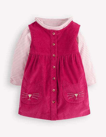 Ensemble avec robe chasuble tissée-Chatons cerise vif
