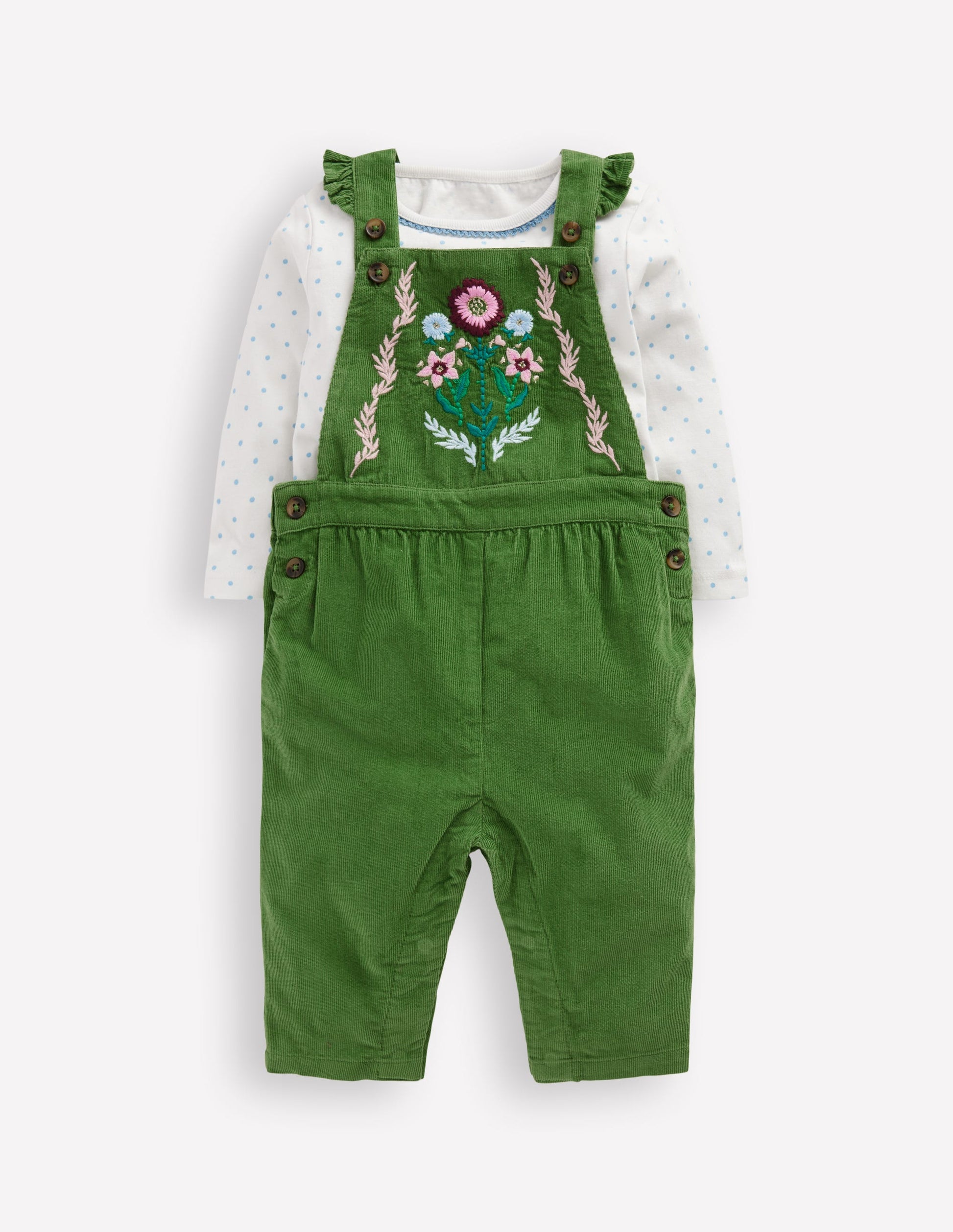 Ensemble avec salopette tissée-Brocoli vert brodé-1