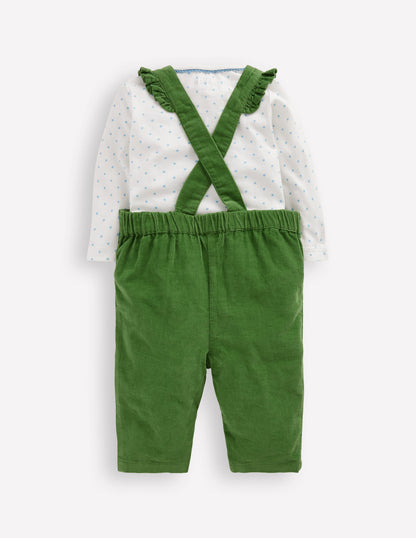 Ensemble avec salopette tissée-Brocoli vert brodé-2