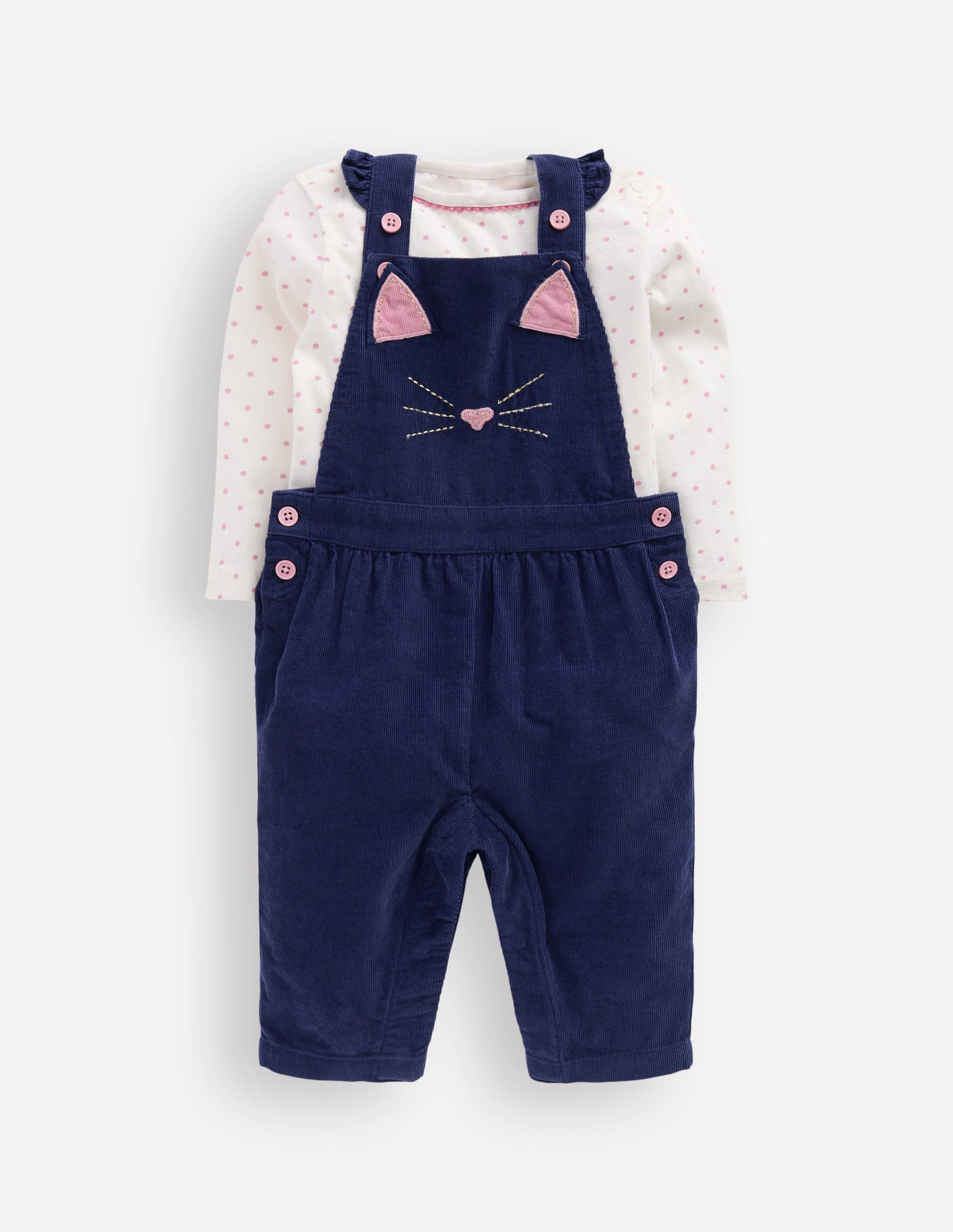 Ensemble avec salopette tissée-Chat bleu marine-2