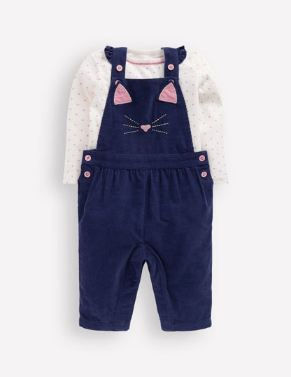 Ensemble avec salopette tissée-Chat bleu marine-2