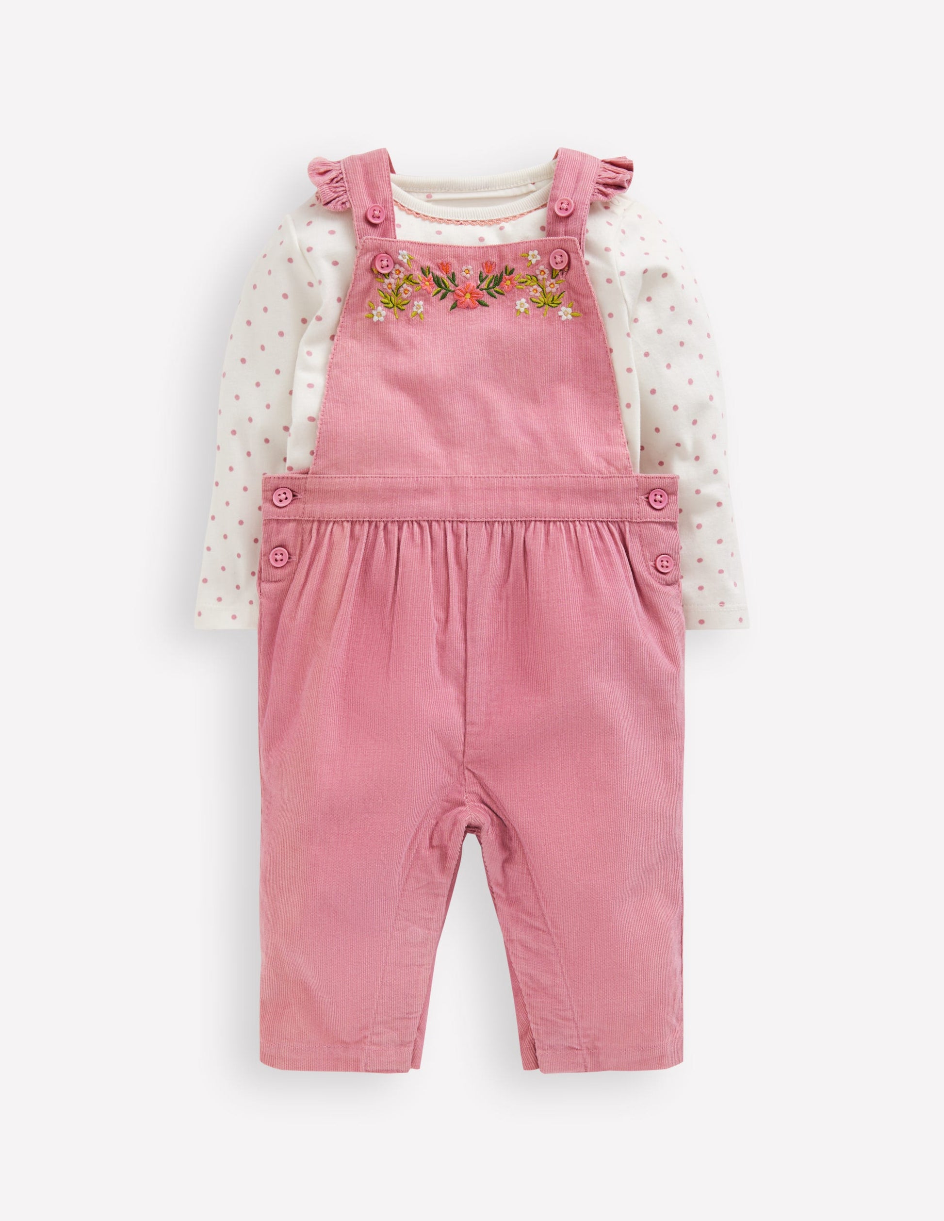 Woven Dungaree Set-Pink Haze Floral Embroidery-1