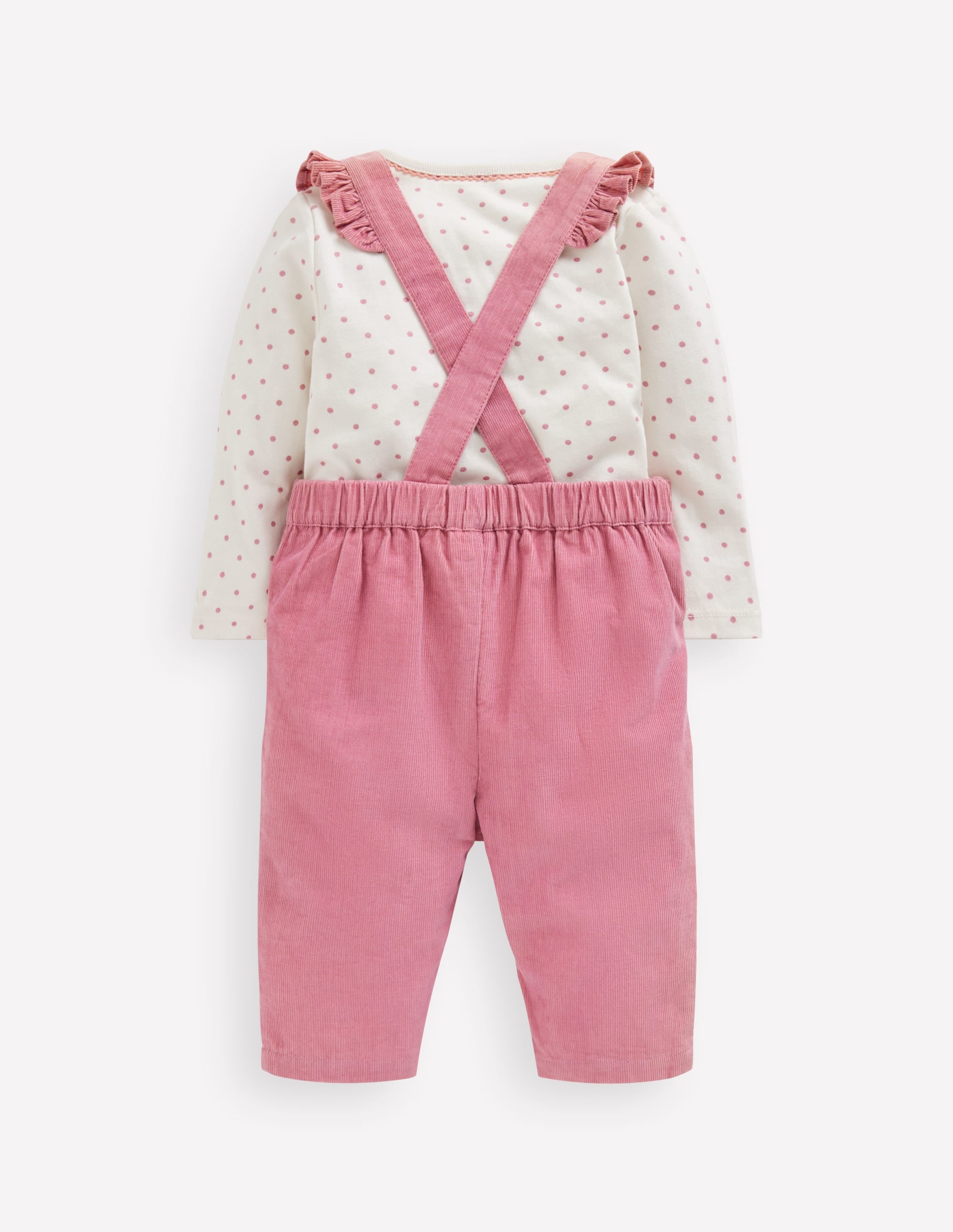 Ensemble avec salopette tissée-Broderie florale rose brume - Image 2