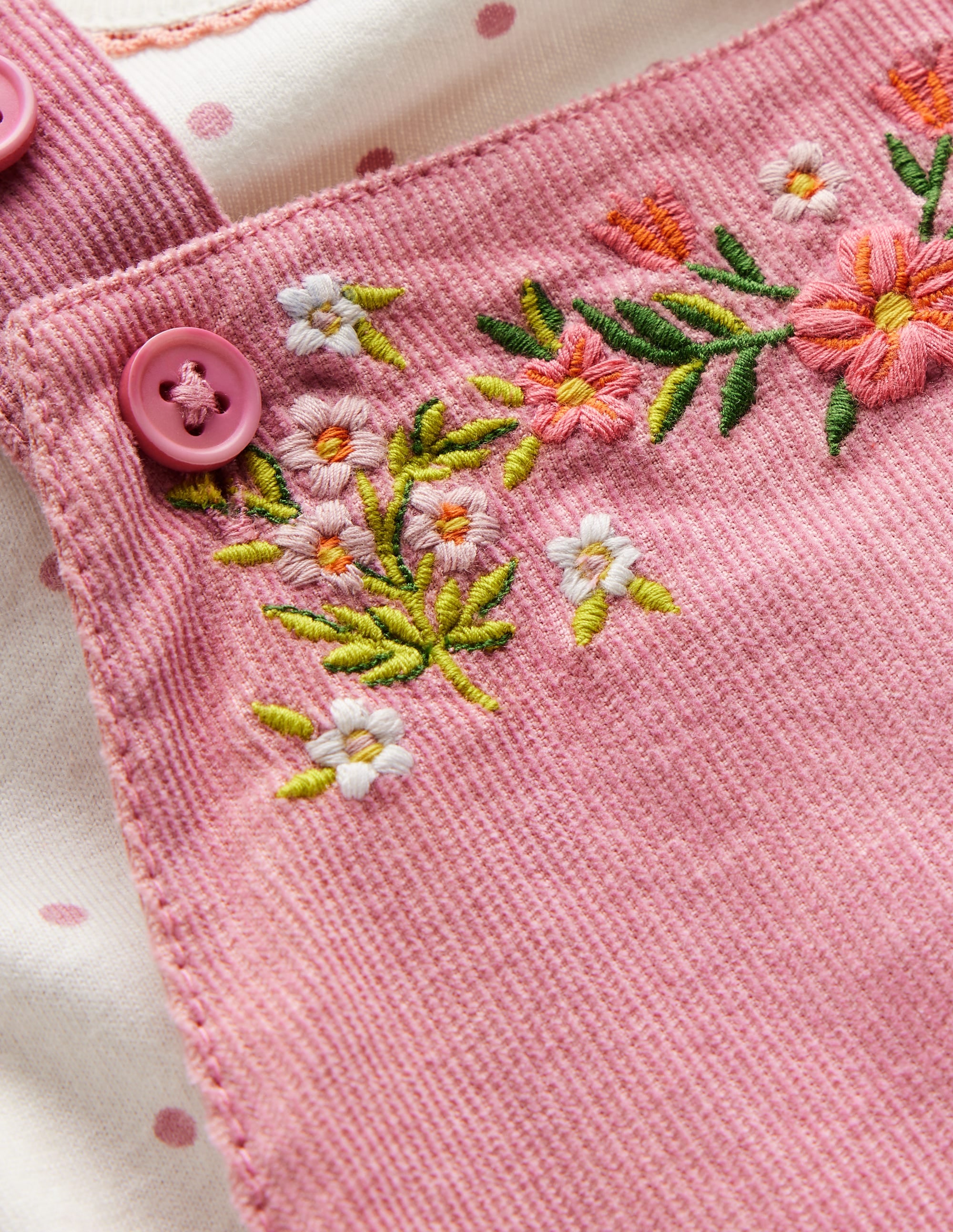 Ensemble avec salopette tissée-Broderie florale rose brume - Image 3