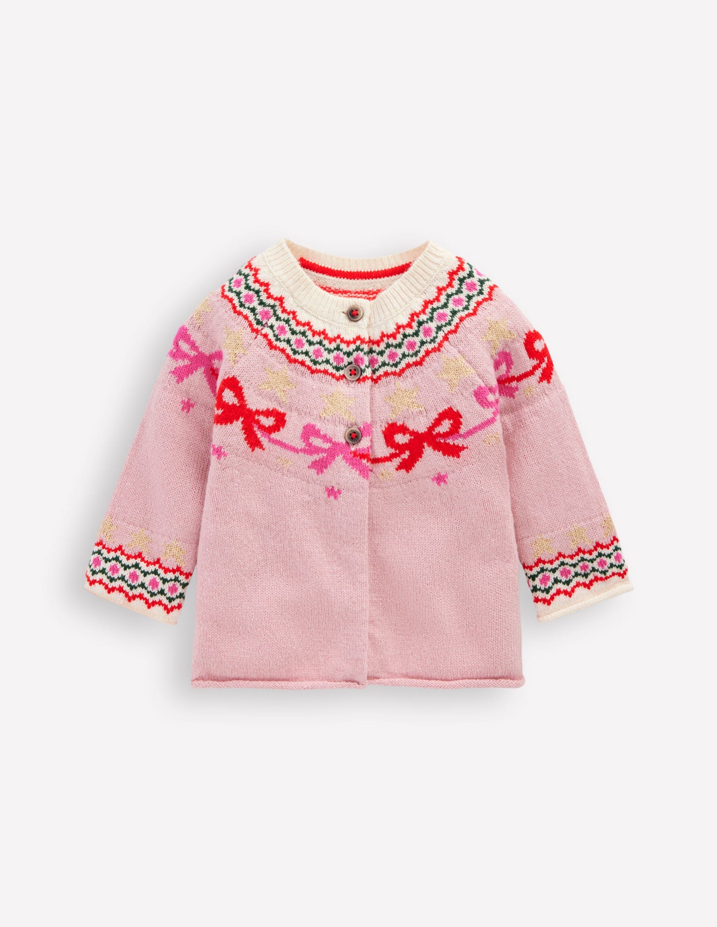 Cardigan Edie à motif jacquard-Nœuds rose vintage