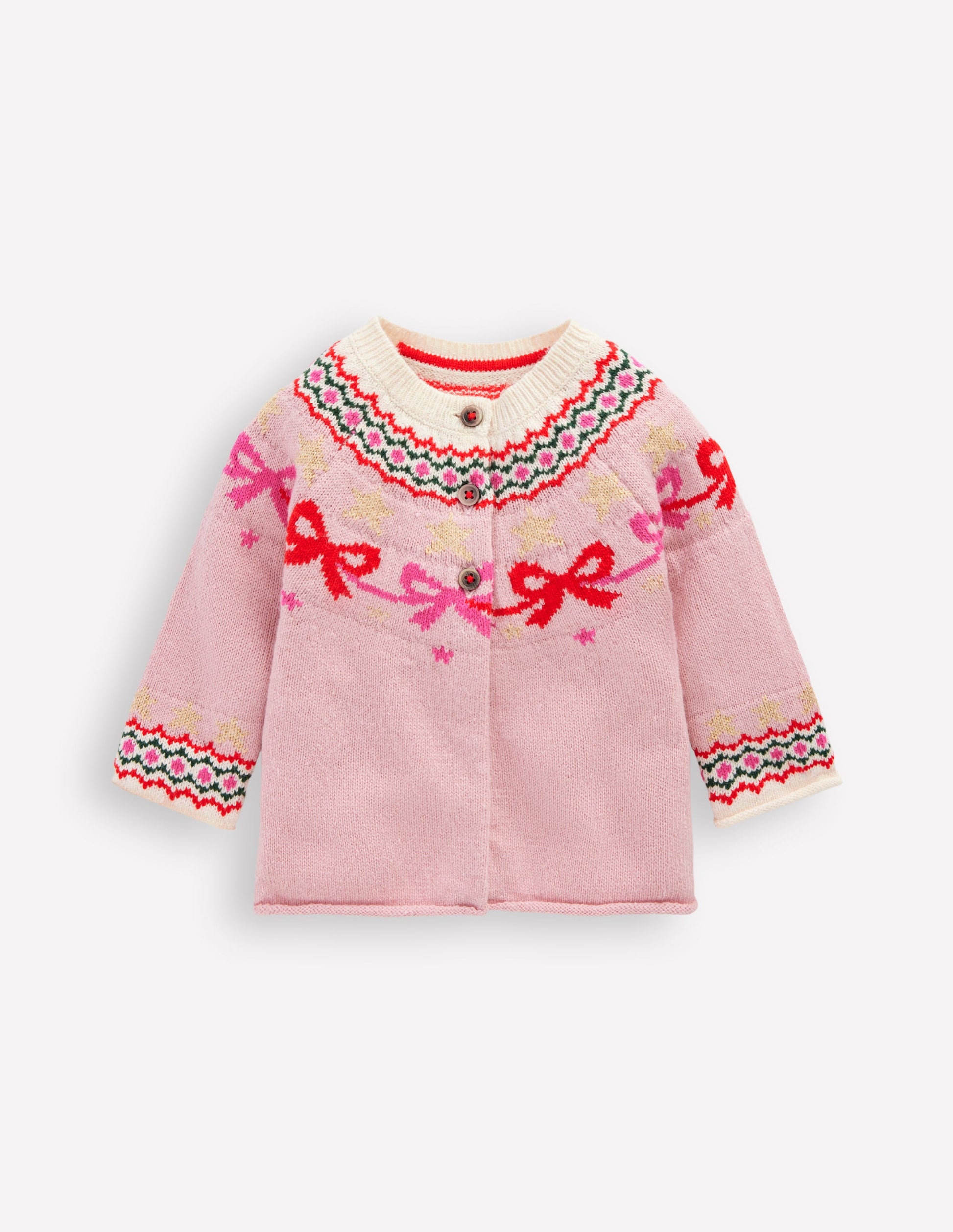 Cardigan Edie à motif jacquard-Nœuds rose vintage-1