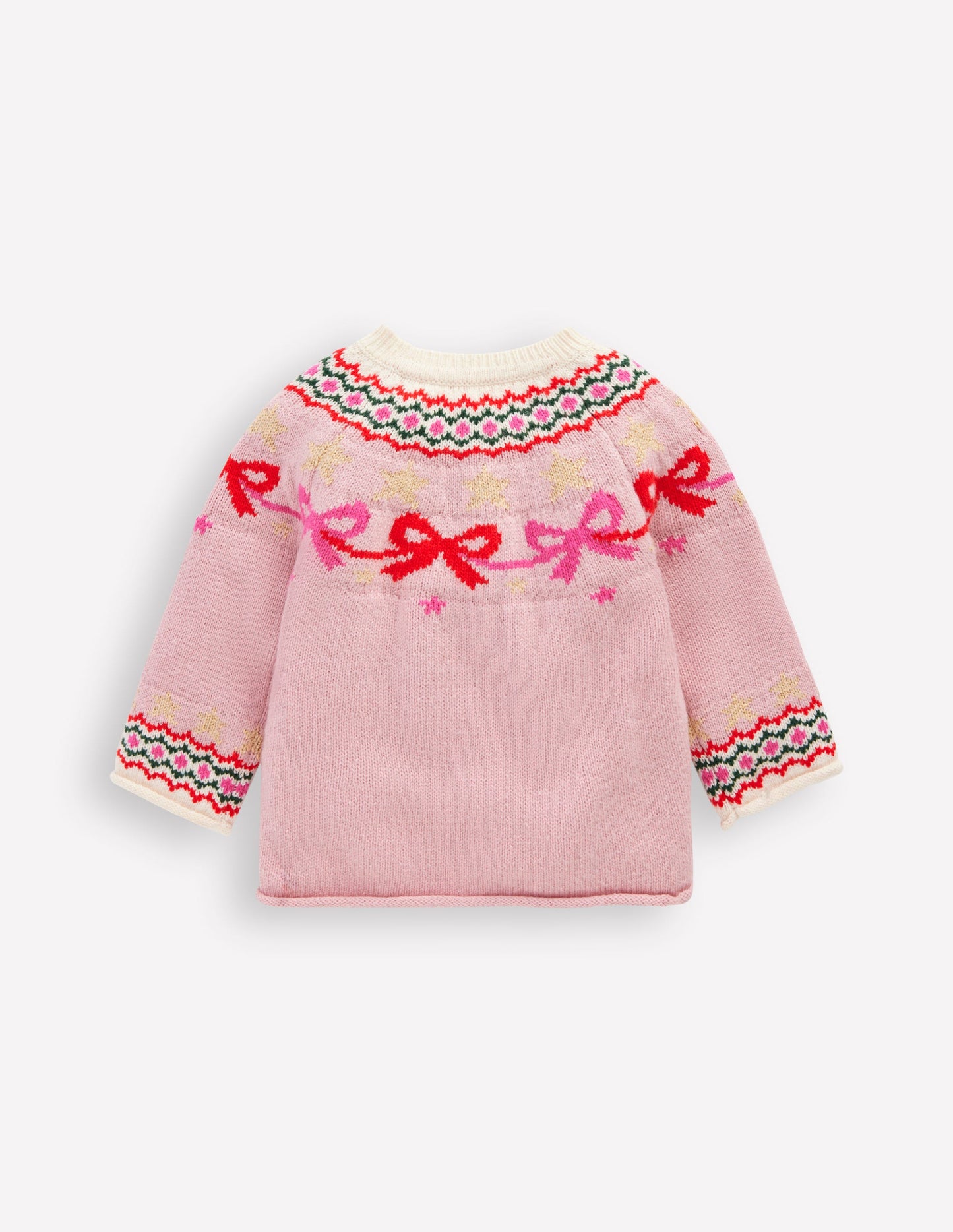 Cardigan Edie à motif jacquard-Nœuds rose vintage