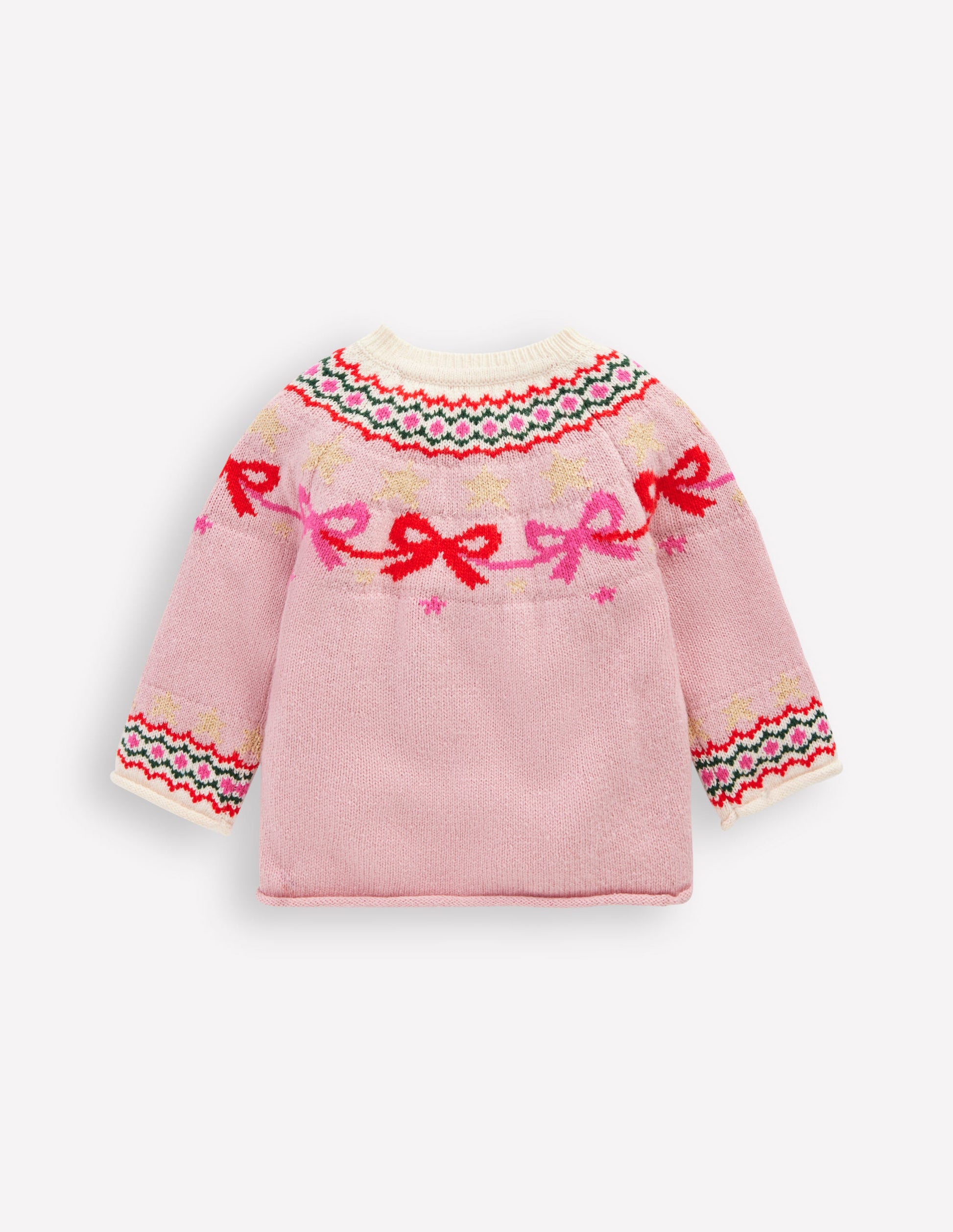 Cardigan Edie à motif jacquard-Nœuds rose vintage-2