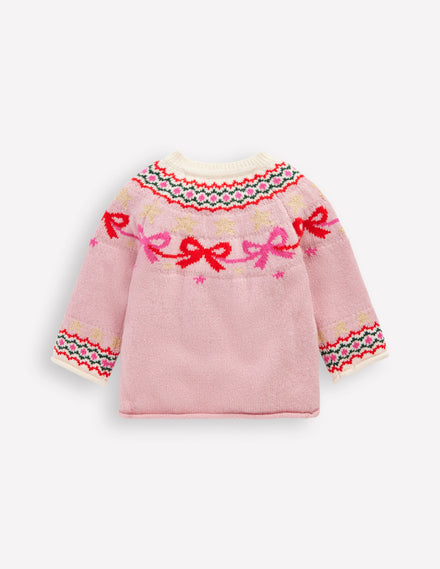 Edie Fair-Isle-Strickjacke-Vintage-Rosa Schleifen