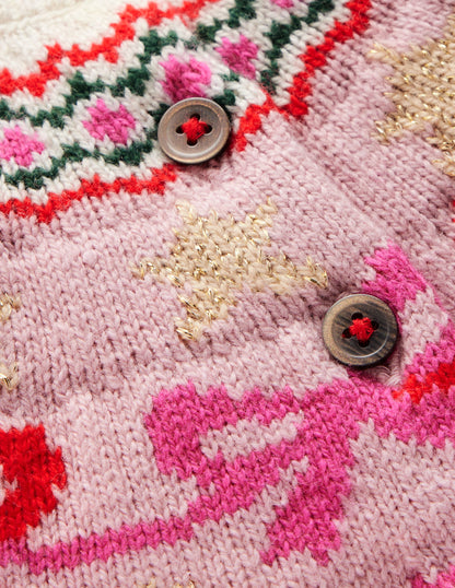 Cardigan Edie à motif jacquard-Nœuds rose vintage-3