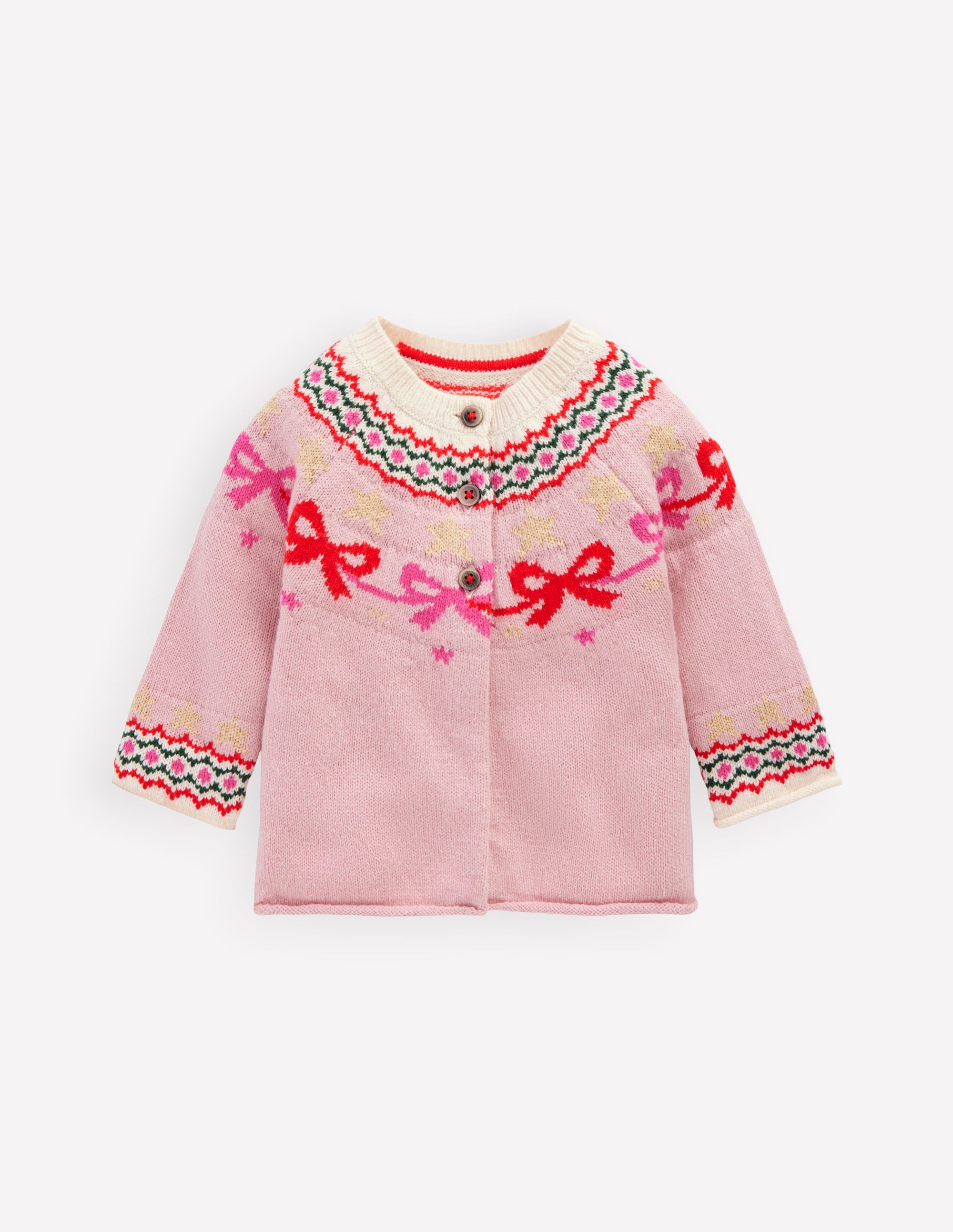 Edie Fair-Isle-Strickjacke-Vintage-Rosa Schleifen - Image 1