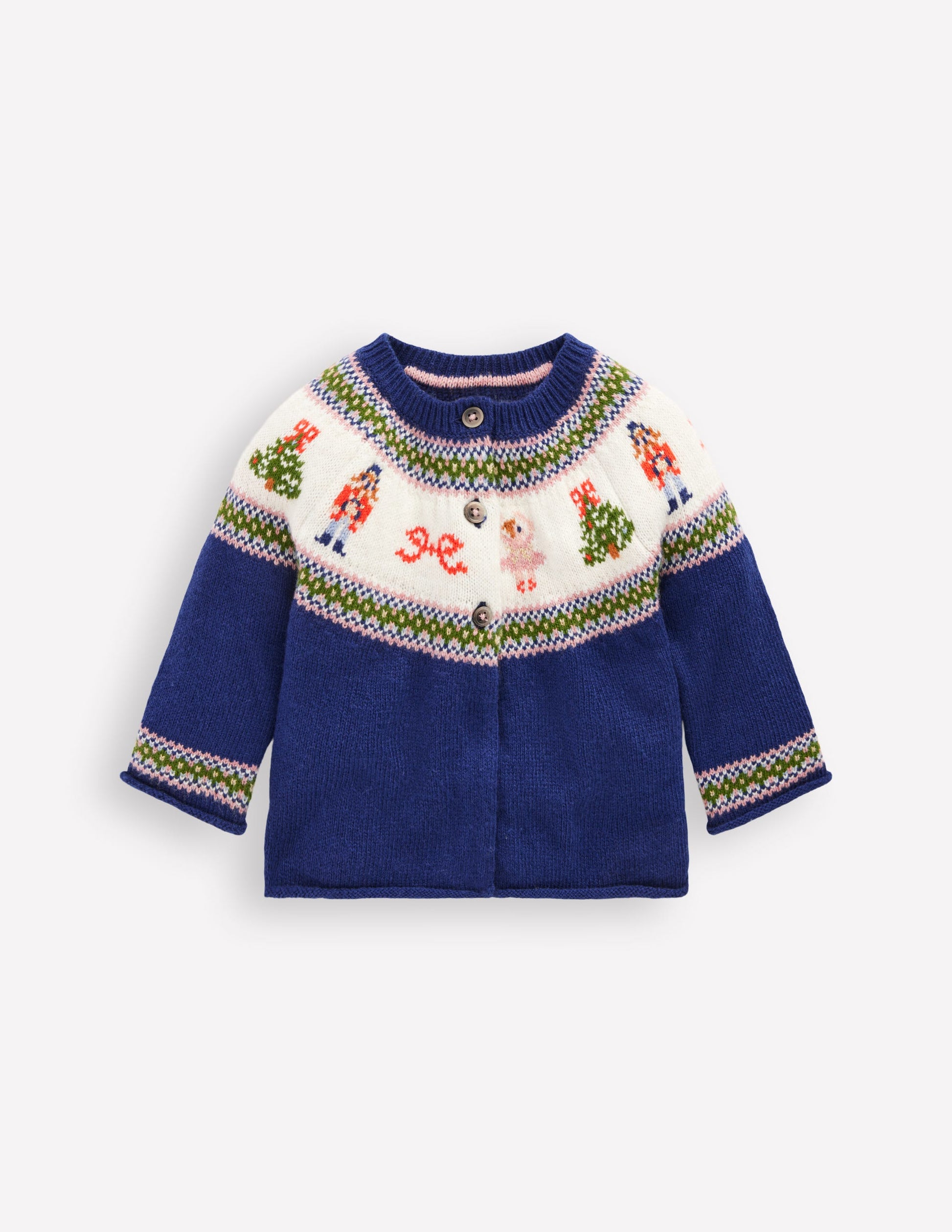 Cardigan Edie à motif jacquard-Casse-noisette bleu marine universitaire-1
