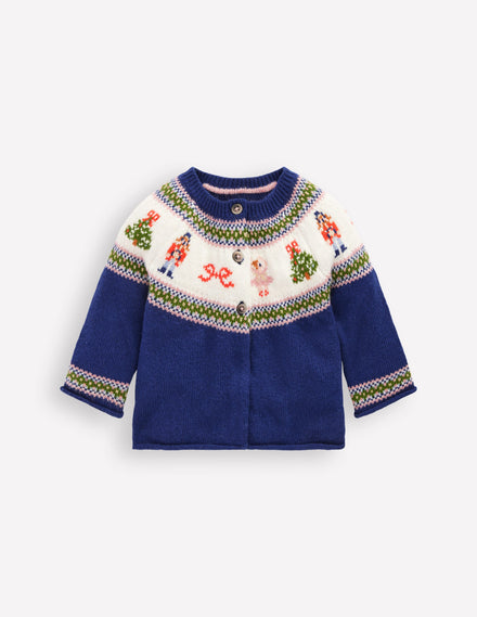 Edie Fair-Isle-Strickjacke-Schuluniform-Marineblau Nussknacker