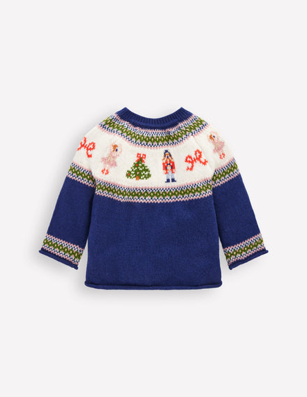 Edie Fair-Isle-Strickjacke-Schuluniform-Marineblau Nussknacker