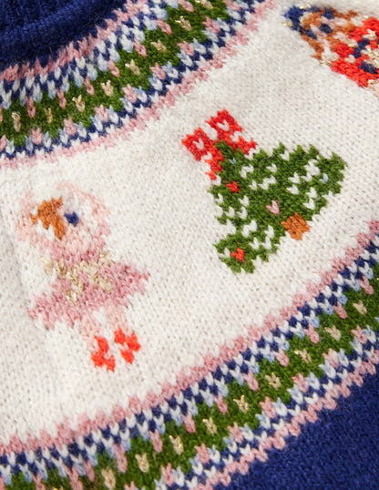 Cardigan Edie à motif jacquard-Casse-noisette bleu marine universitaire-3
