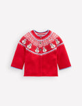 Fair-Isle-Strickjacke-Mohnblumenrot Schneemann