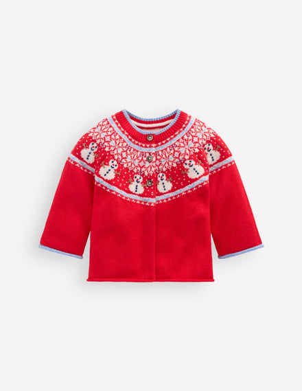 Cardigan Edie à motif jacquard-Bonhomme de neige rouge coquelicot