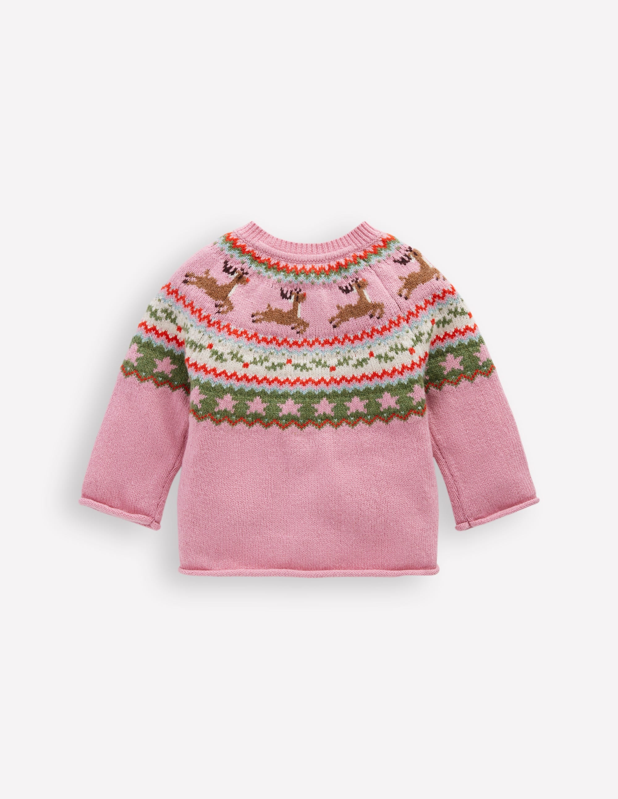 Edie Fair-Isle-Strickjacke-Rosa Festliche Rentiere - Image 2