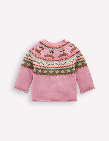 Edie Fair-Isle-Strickjacke-Rosa Festliche Rentiere-2