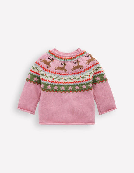Cardigan Edie à motif jacquard-Renne festif rose
