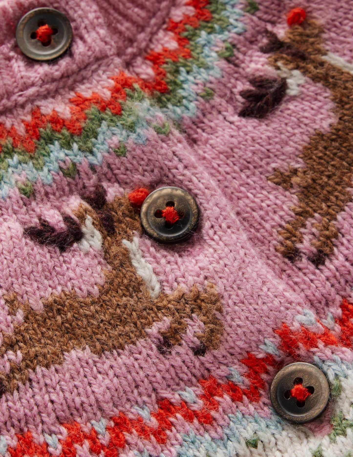 Edie Fair-Isle-Strickjacke-Rosa Festliche Rentiere